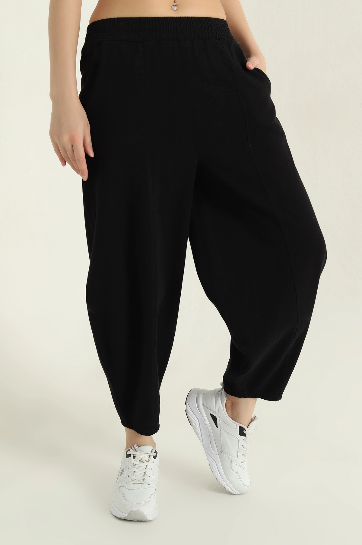 Siyah Bel Lastikli Gabardin Şalvar Kadın Pantolon 357402