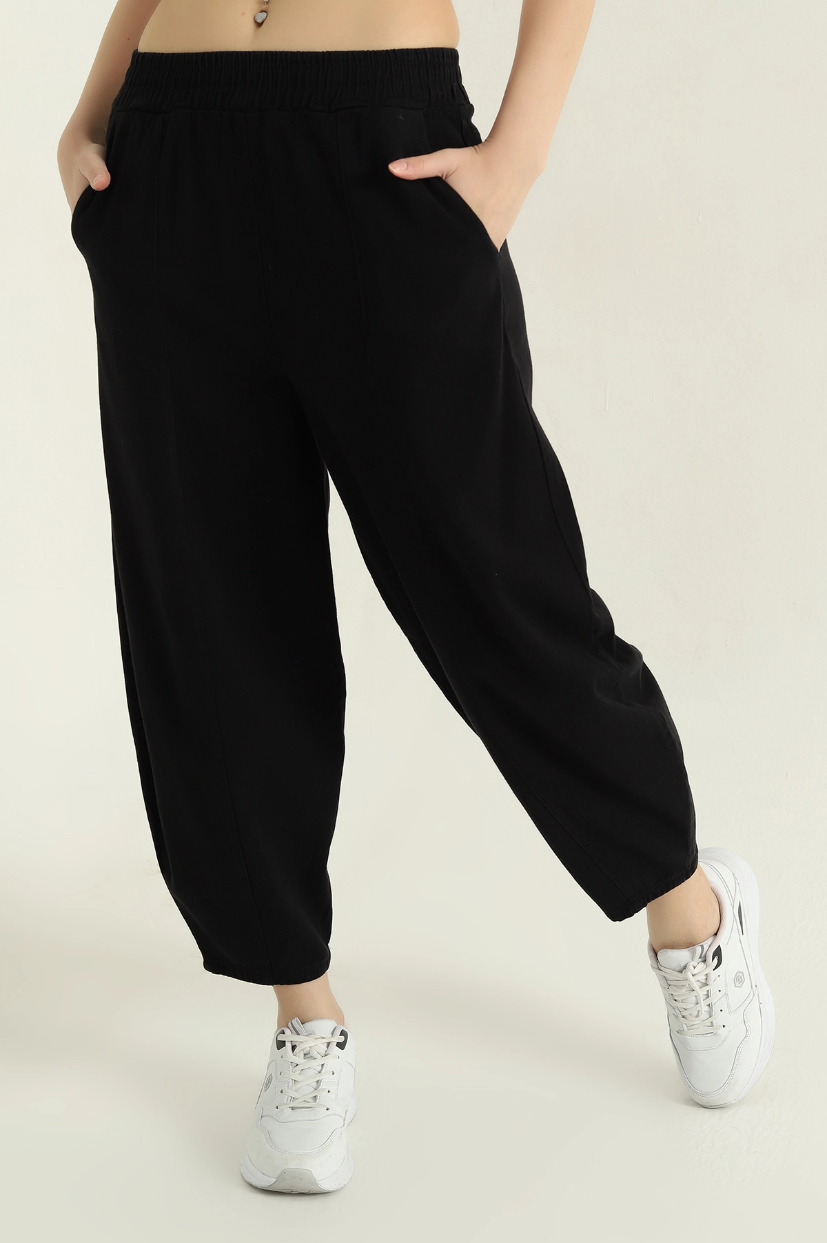 Siyah Bel Lastikli Gabardin Şalvar Kadın Pantolon 357402