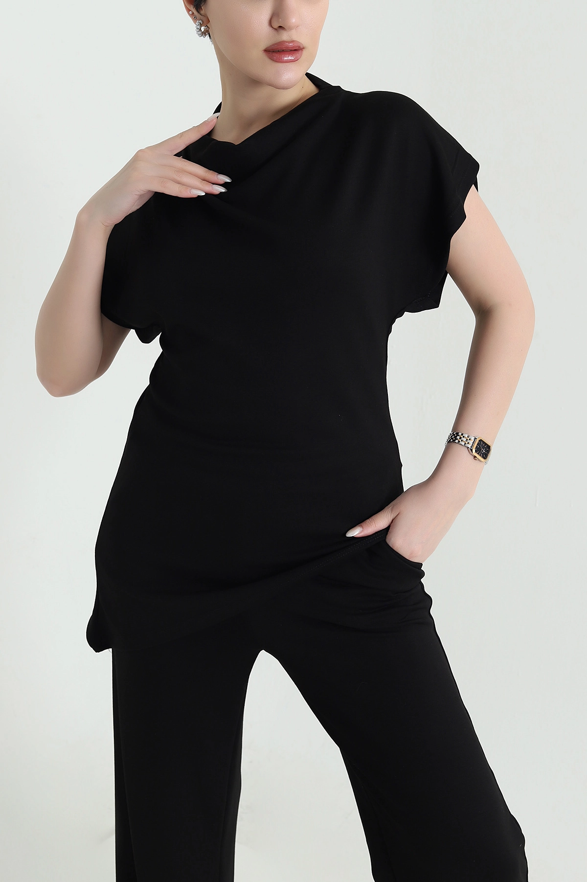 Siyah Bel Lastikli Modal Kadın İkili Takım 449343