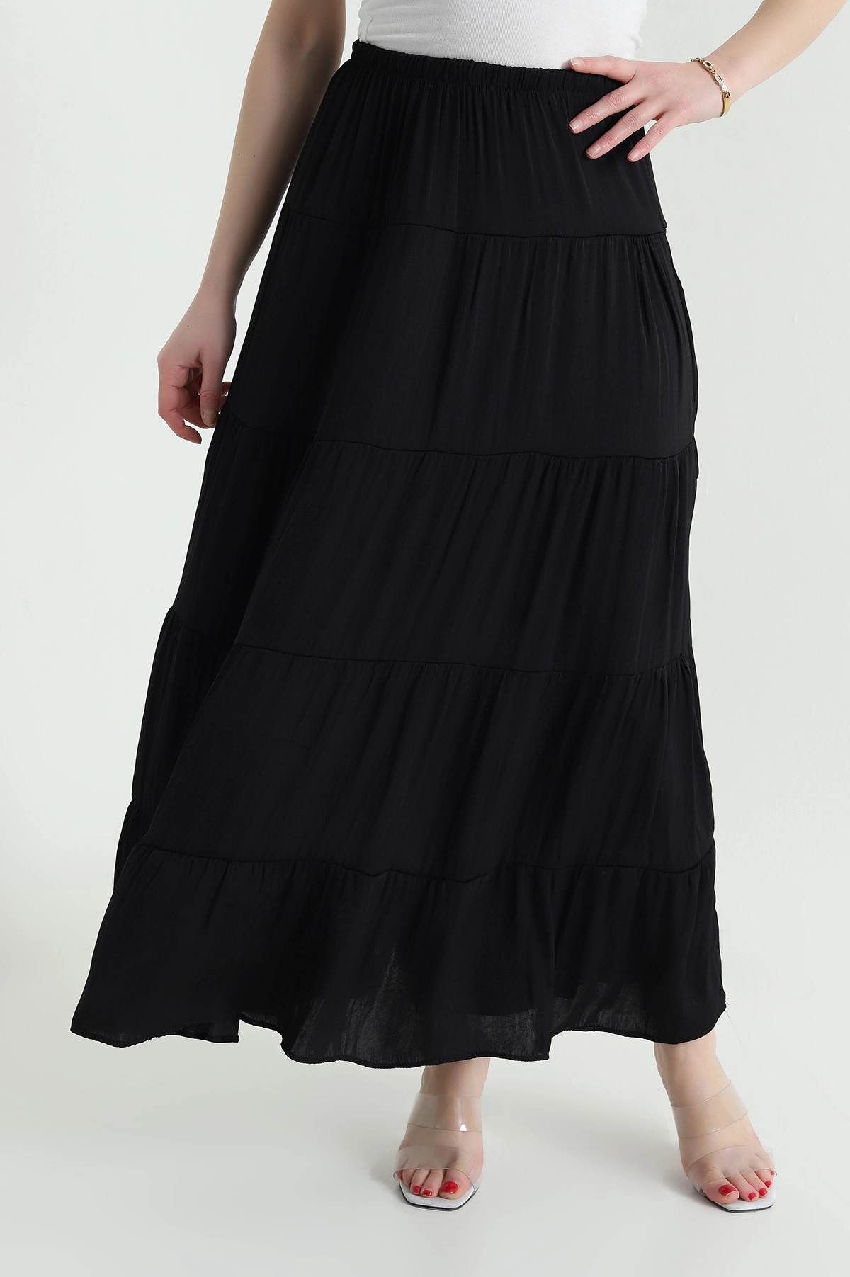 Siyah Bel Lastikli Tencel Viskoz Kadın Etek 442395