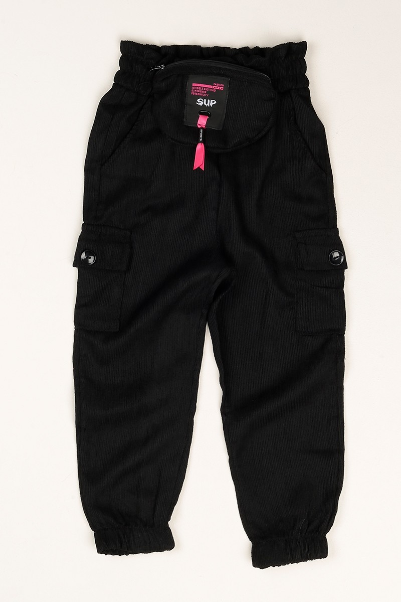 Siyah Belden Çantalı Kargo Cepli Kız Çocuk Pantolon 79807