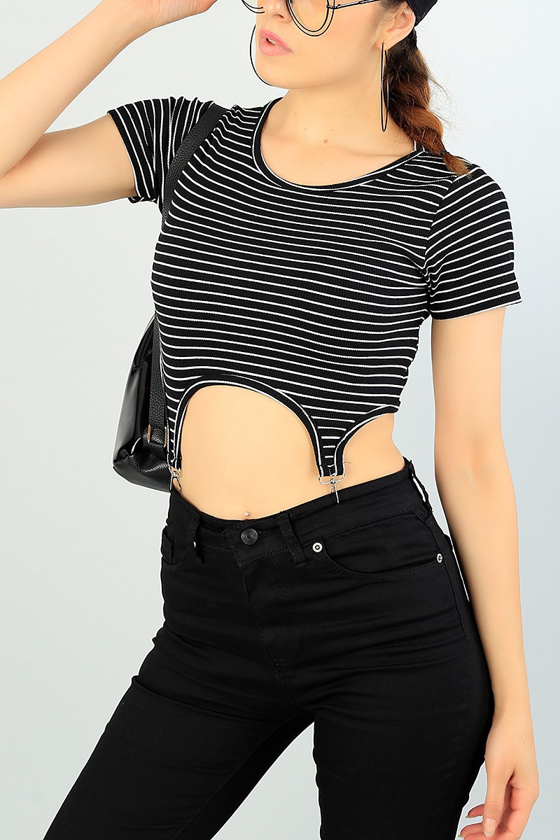 Siyah Beli Çengelli Çizgili Body 71318