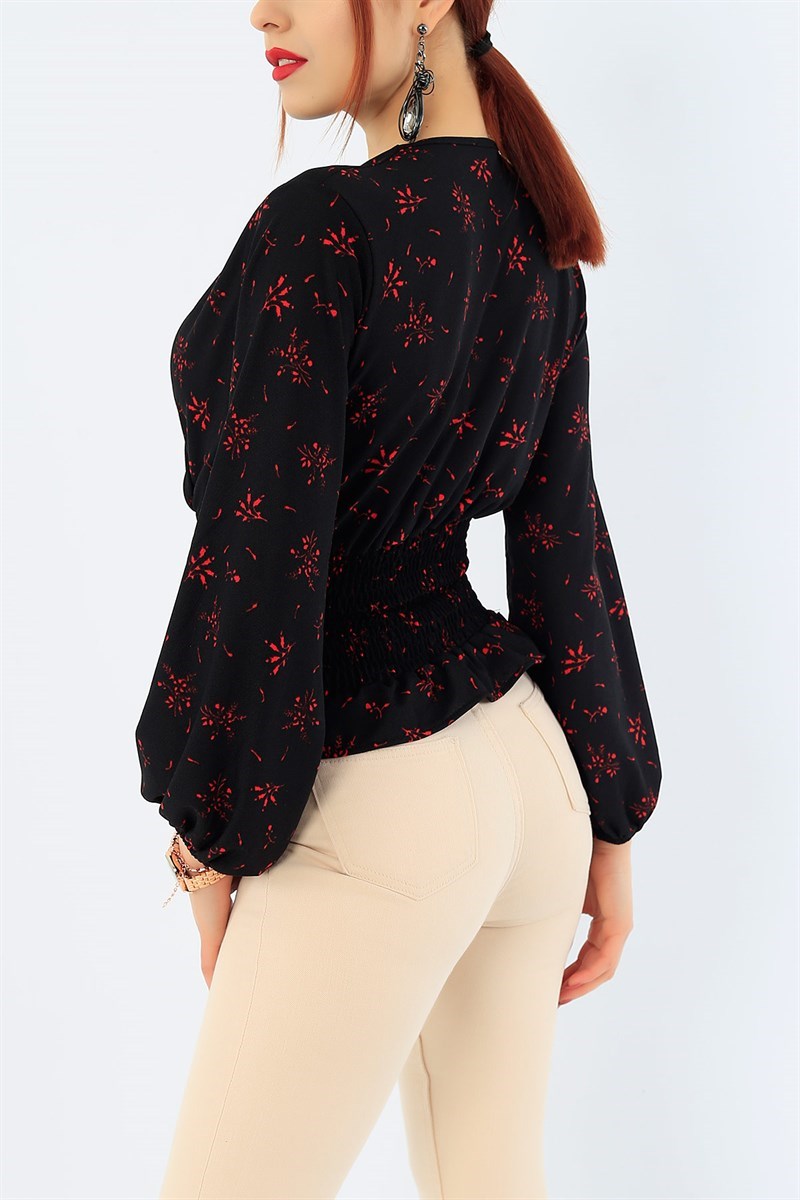 Siyah Beli Gipeli Desenli Bluz 31762