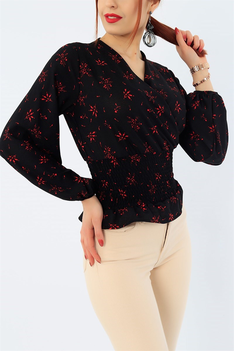 Siyah Beli Gipeli Desenli Bluz 31762
