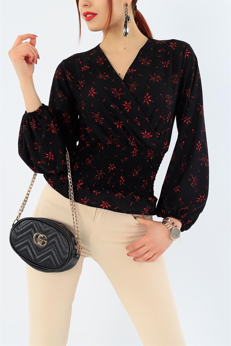 Siyah Beli Gipeli Desenli Bluz 31762