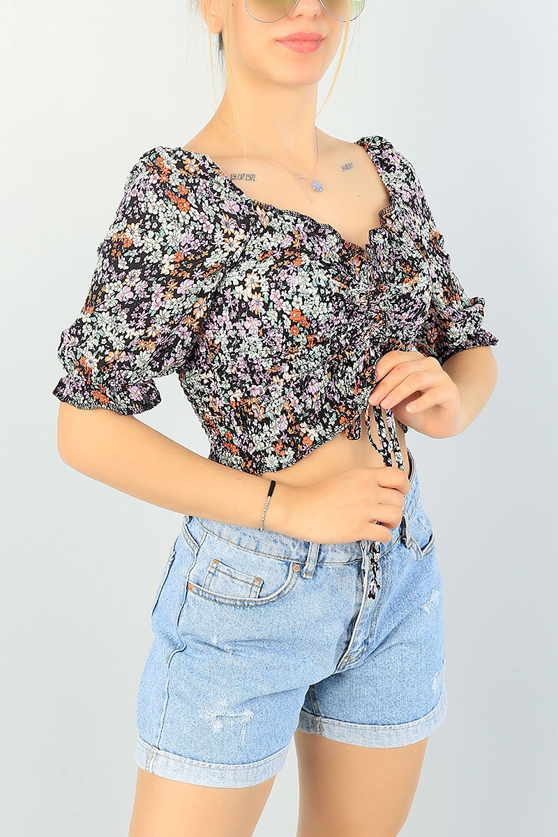Siyah Beli Gipeli Dokuma Bluz 66082