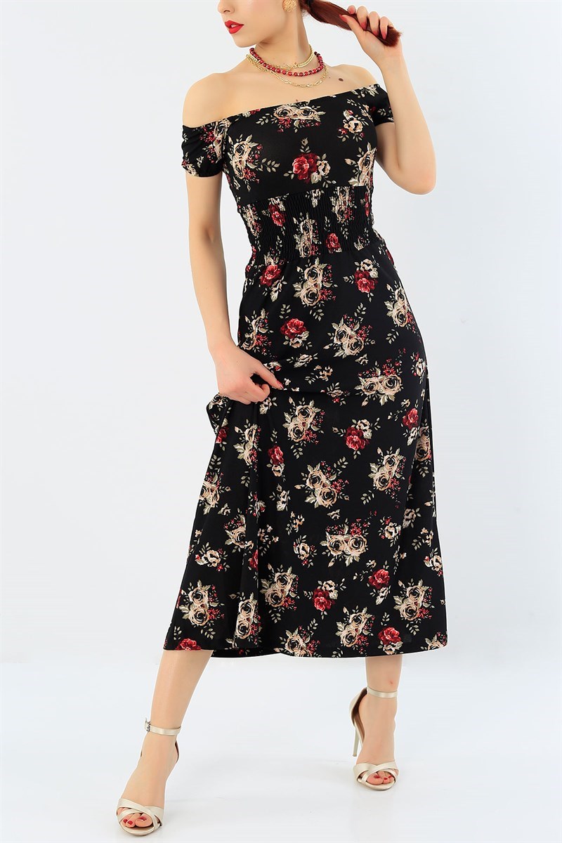 Siyah Beli Gipeli Madonna Yaka Elbise 32985