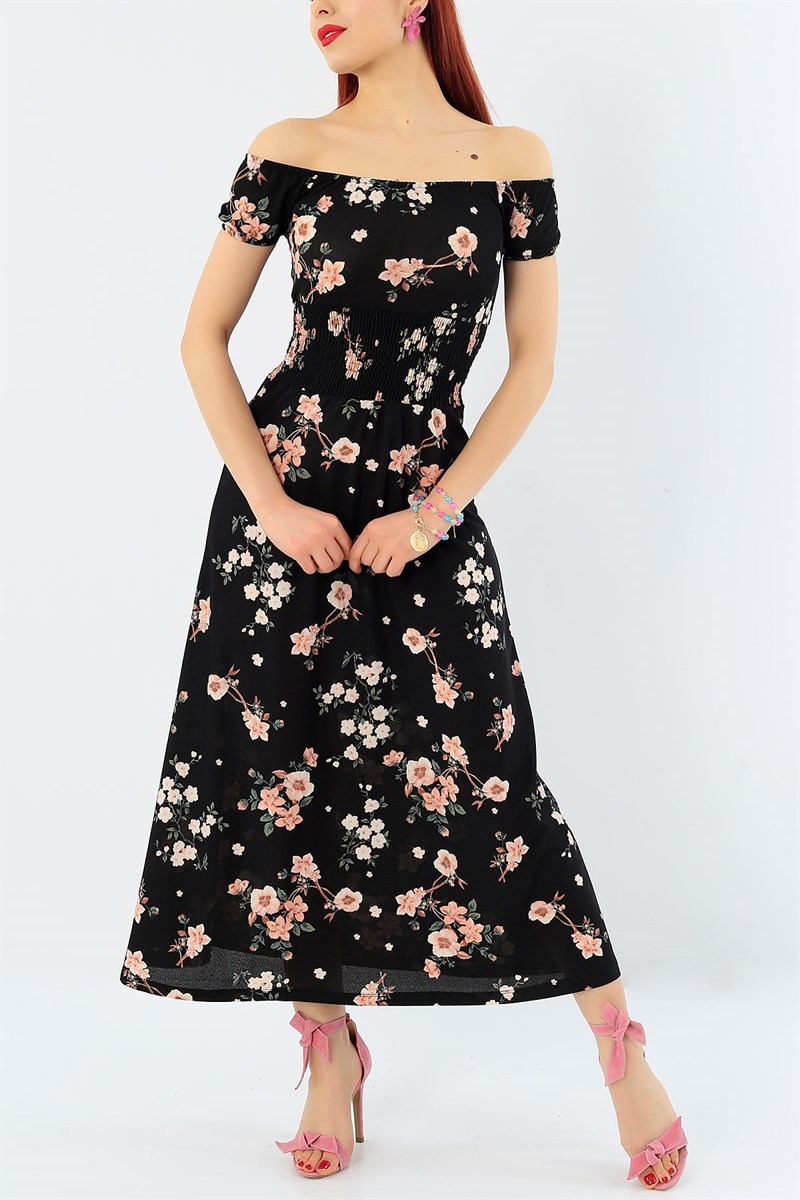 Siyah Beli Gipeli Madonna Yaka Elbise 32986