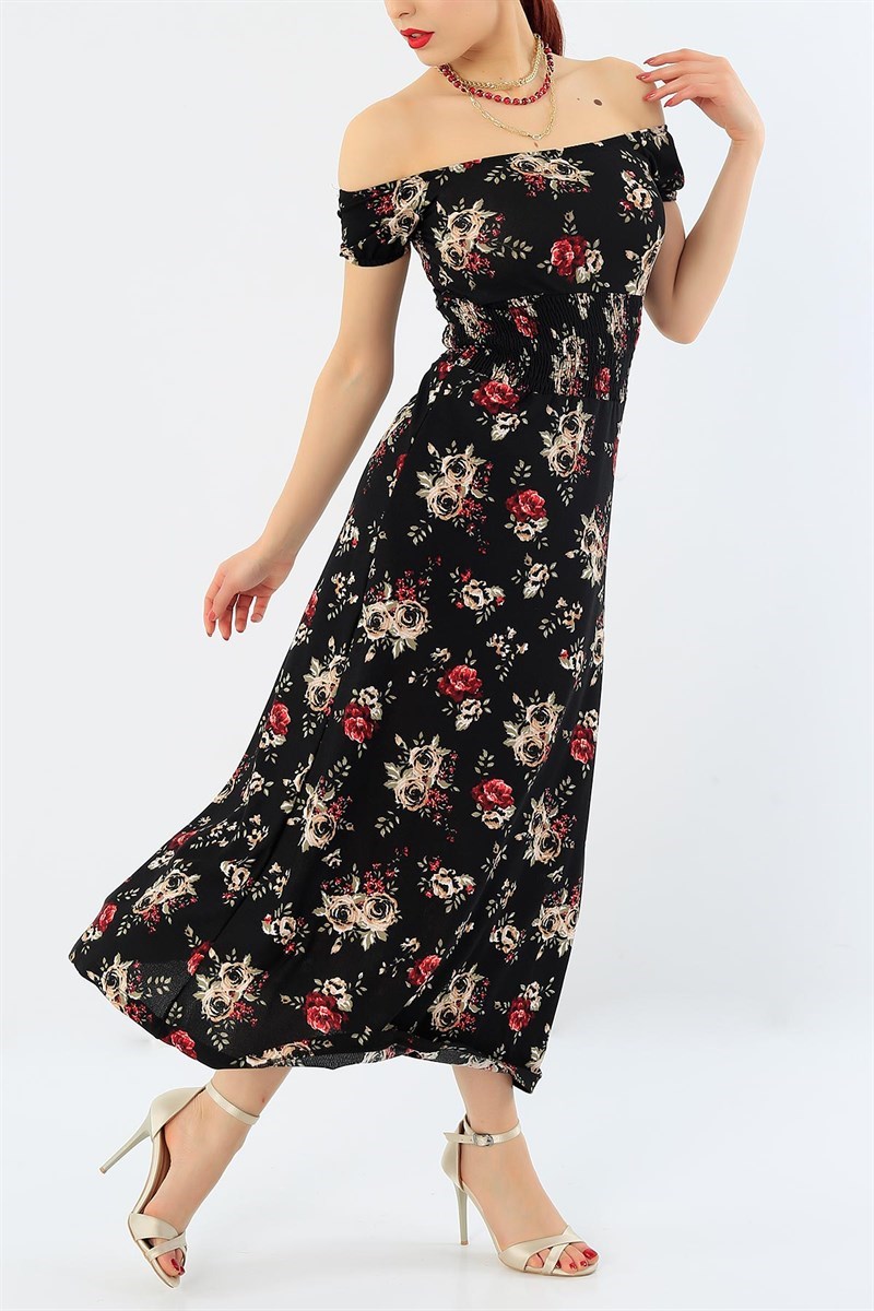 Siyah Beli Gipeli Madonna Yaka Elbise 32985