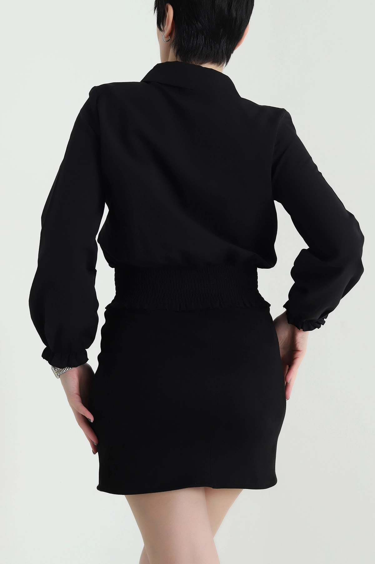 Siyah Beli Gipeli Poplin Kadın Gömlek Bluz 456830