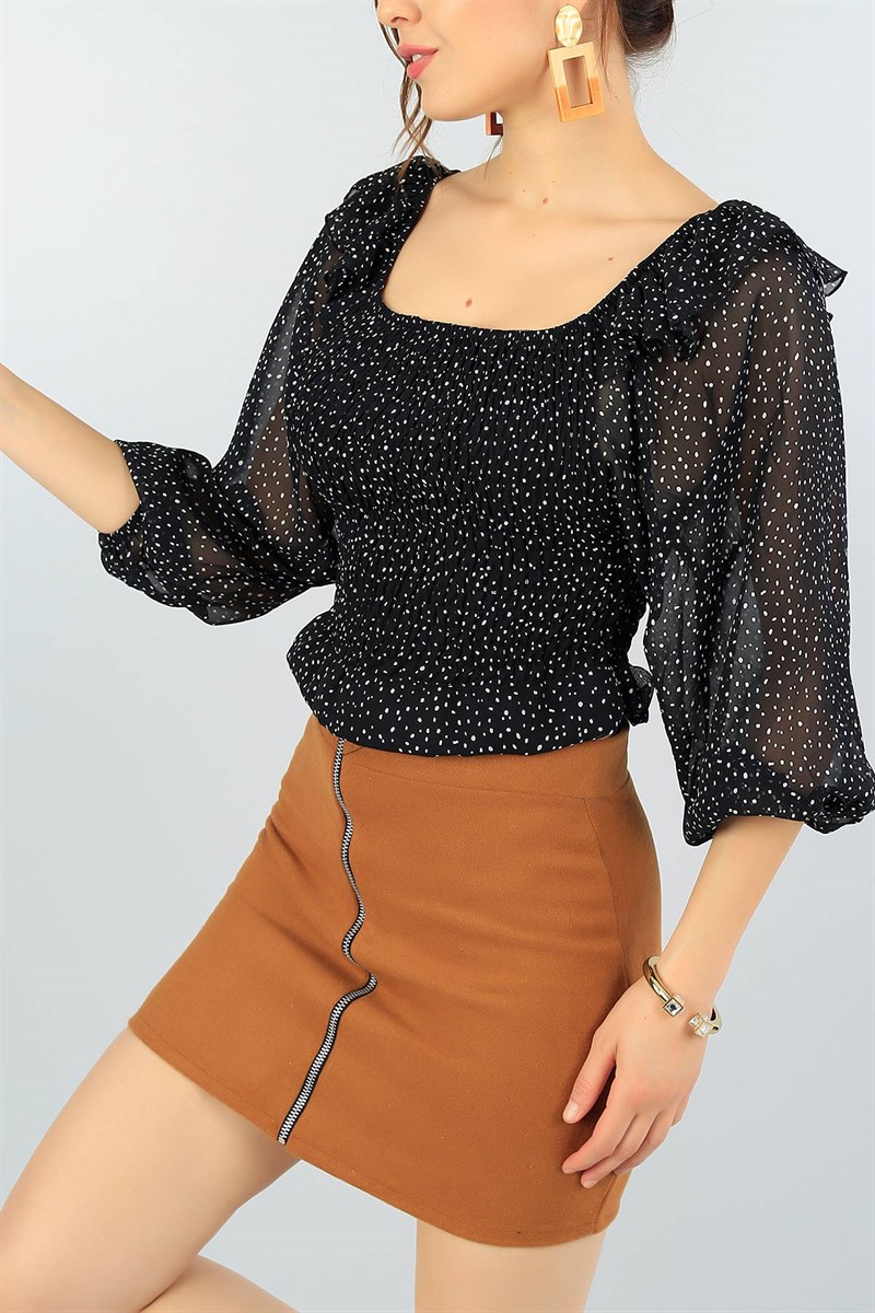 Siyah Beli Gipeli Şifon Bluz 41091