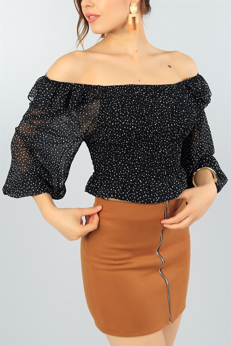 Siyah Beli Gipeli Şifon Bluz 41091