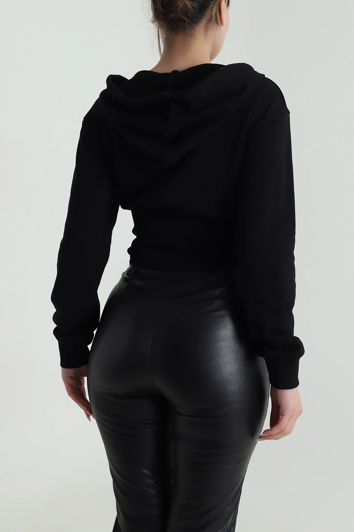 Siyah Beli Korseli Şardonsuz Üç İp Kadın Fermuarlı Sweat 486165