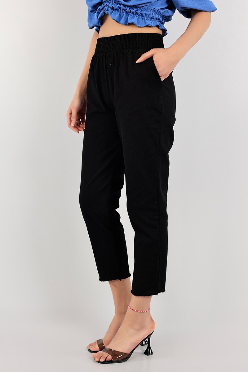 Siyah Beli Lastikli Bayan Gabardin Pantolon 103216