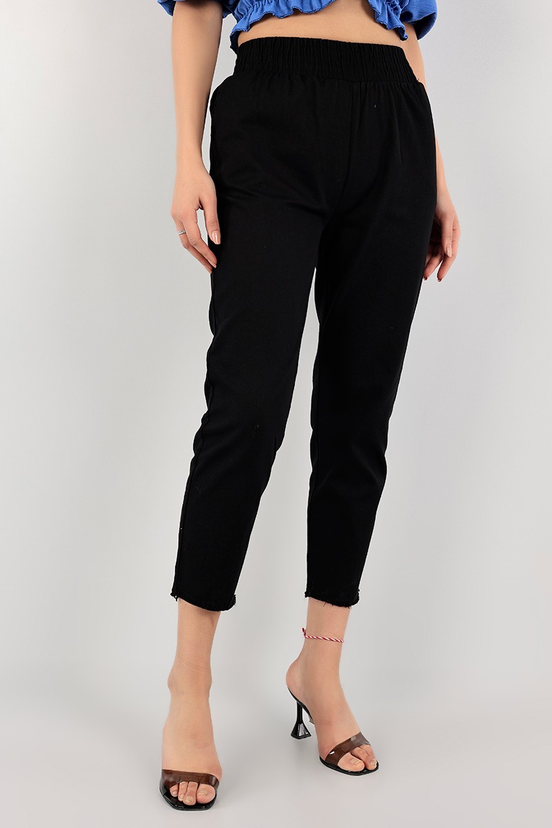 Siyah Beli Lastikli Bayan Gabardin Pantolon 103216