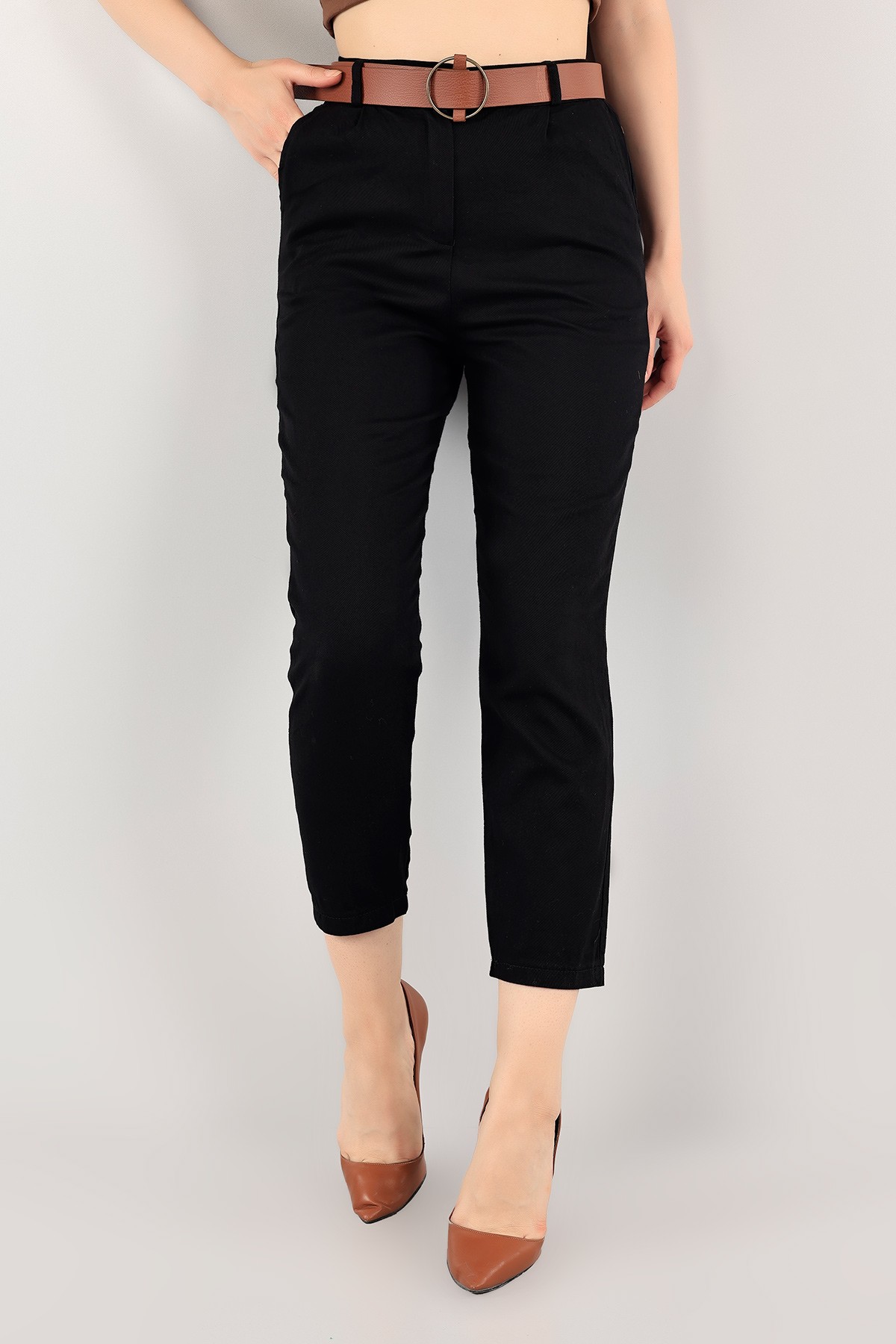Siyah Beli Lastikli Bayan Gabardin Pantolon 115395