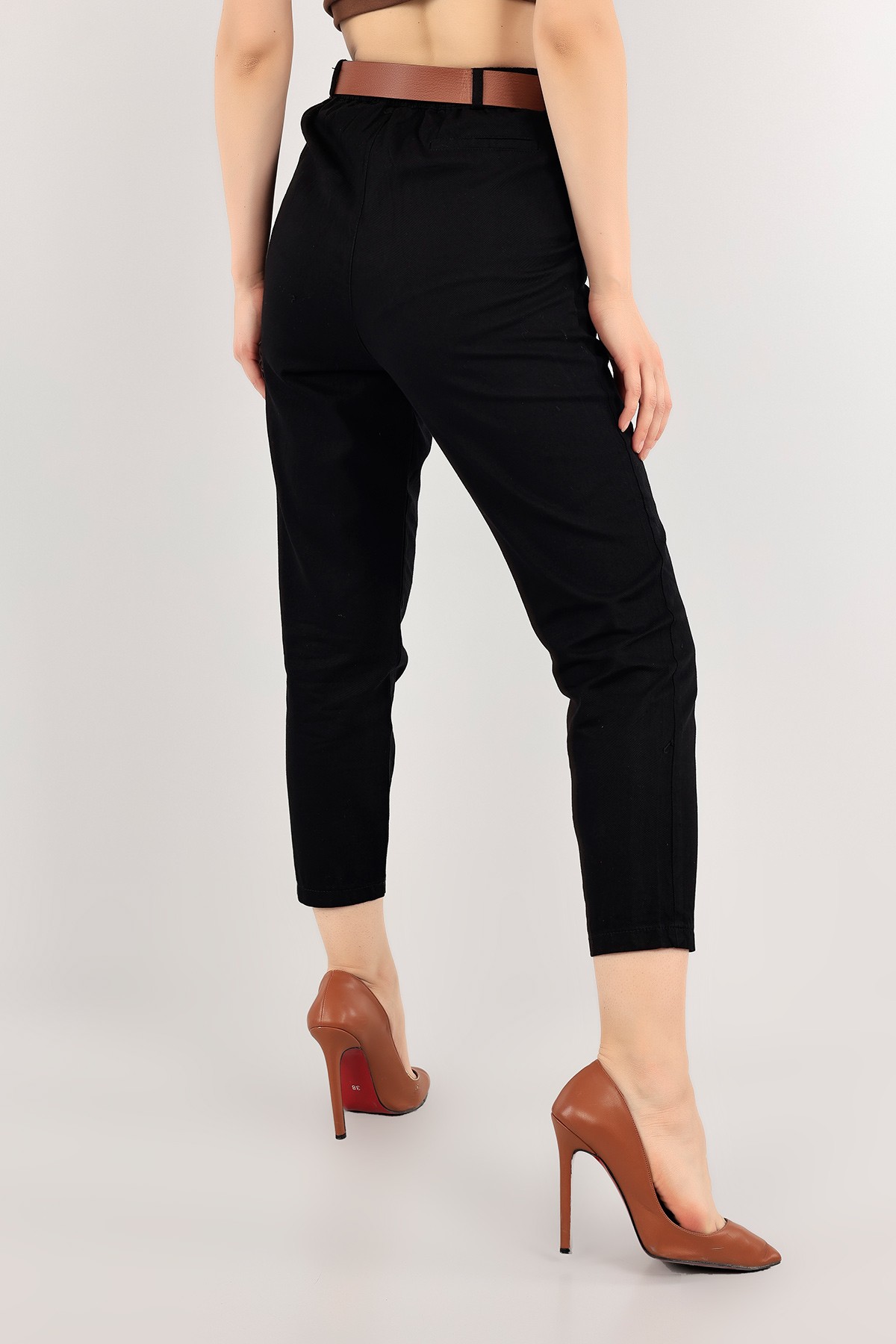 Siyah Beli Lastikli Bayan Gabardin Pantolon 115395