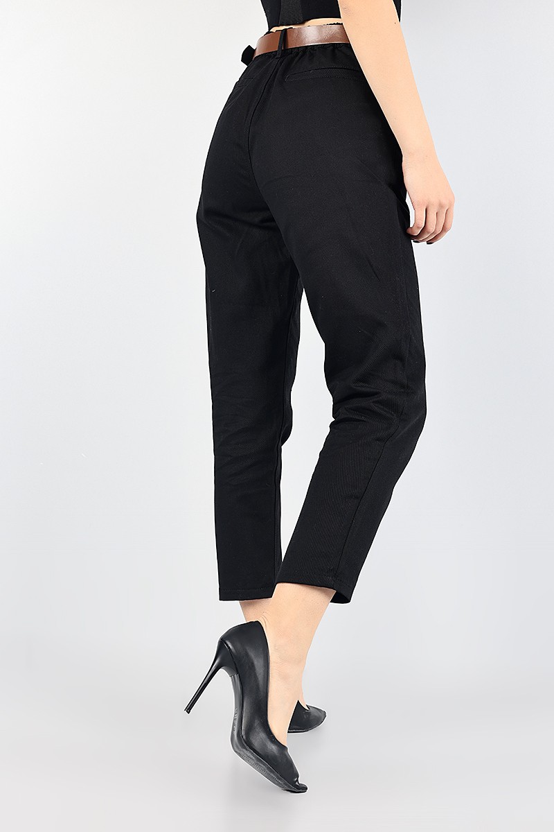 Siyah Beli Lastikli Bayan Gabardin Pantolon 88180