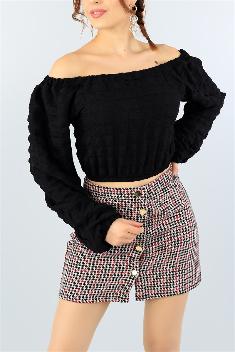 Siyah Beli Lastikli Bluz 44486
