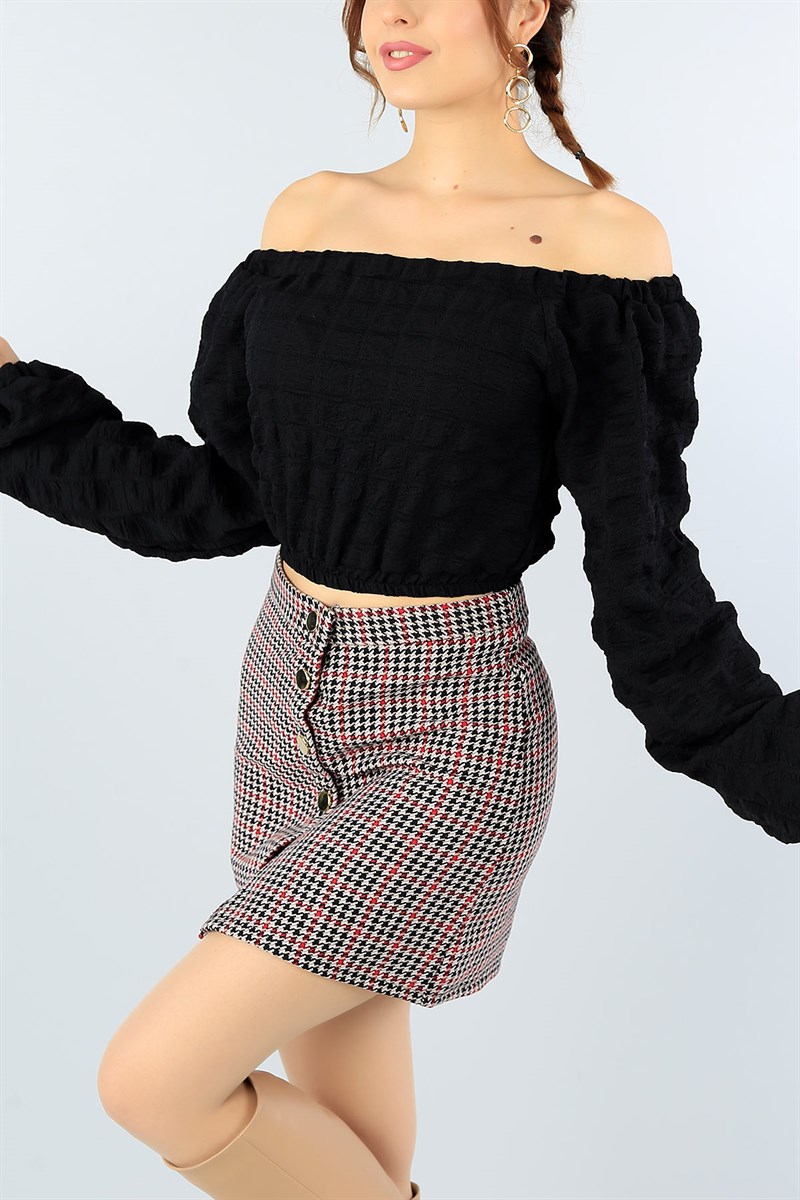 Siyah Beli Lastikli Bluz 44486