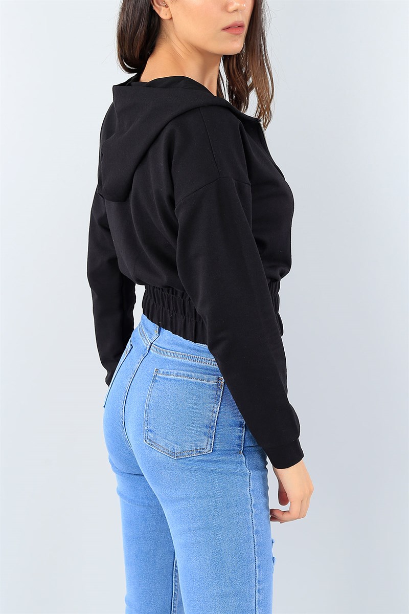 Siyah Beli Lastikli Boydan Fermuarlı Bayan Sweat 39393