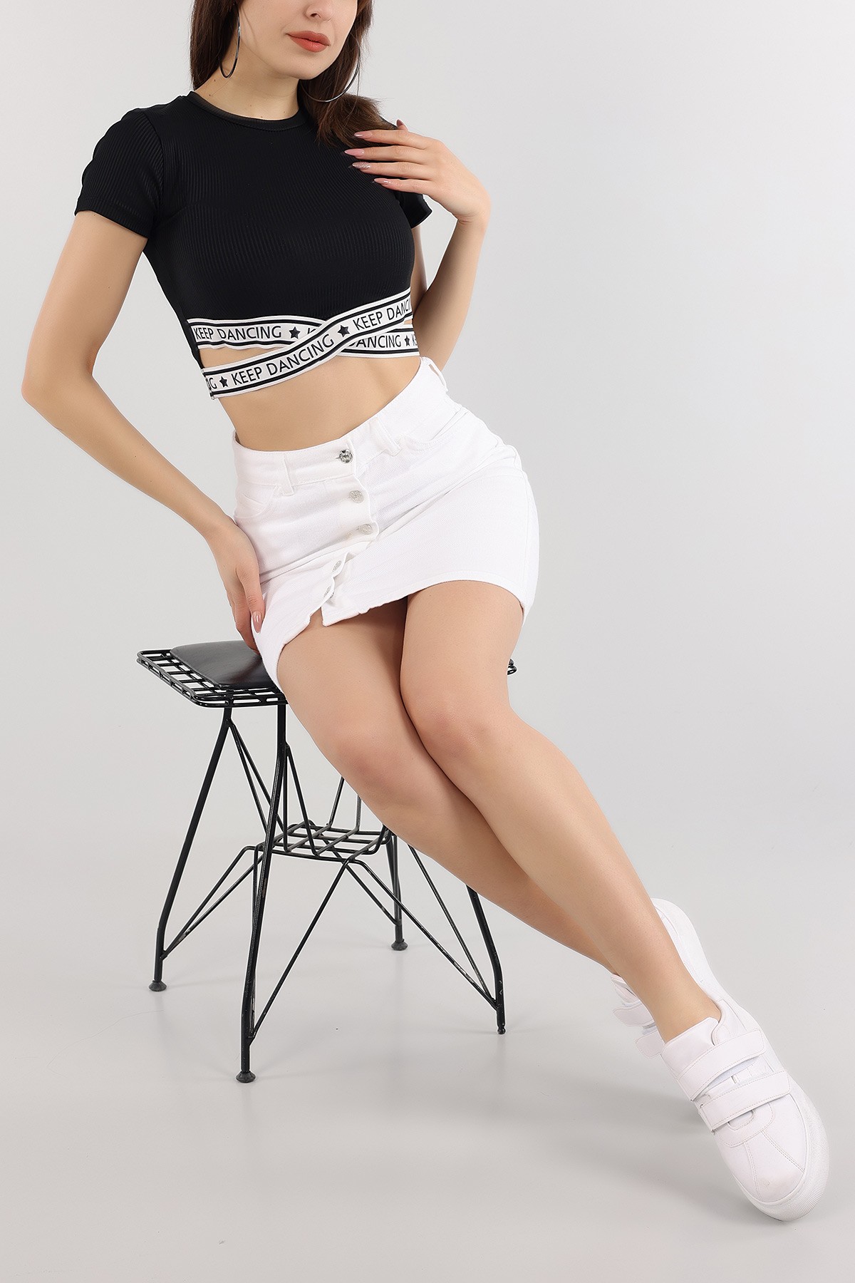 Siyah Beli Lastikli Crop Üst 166395