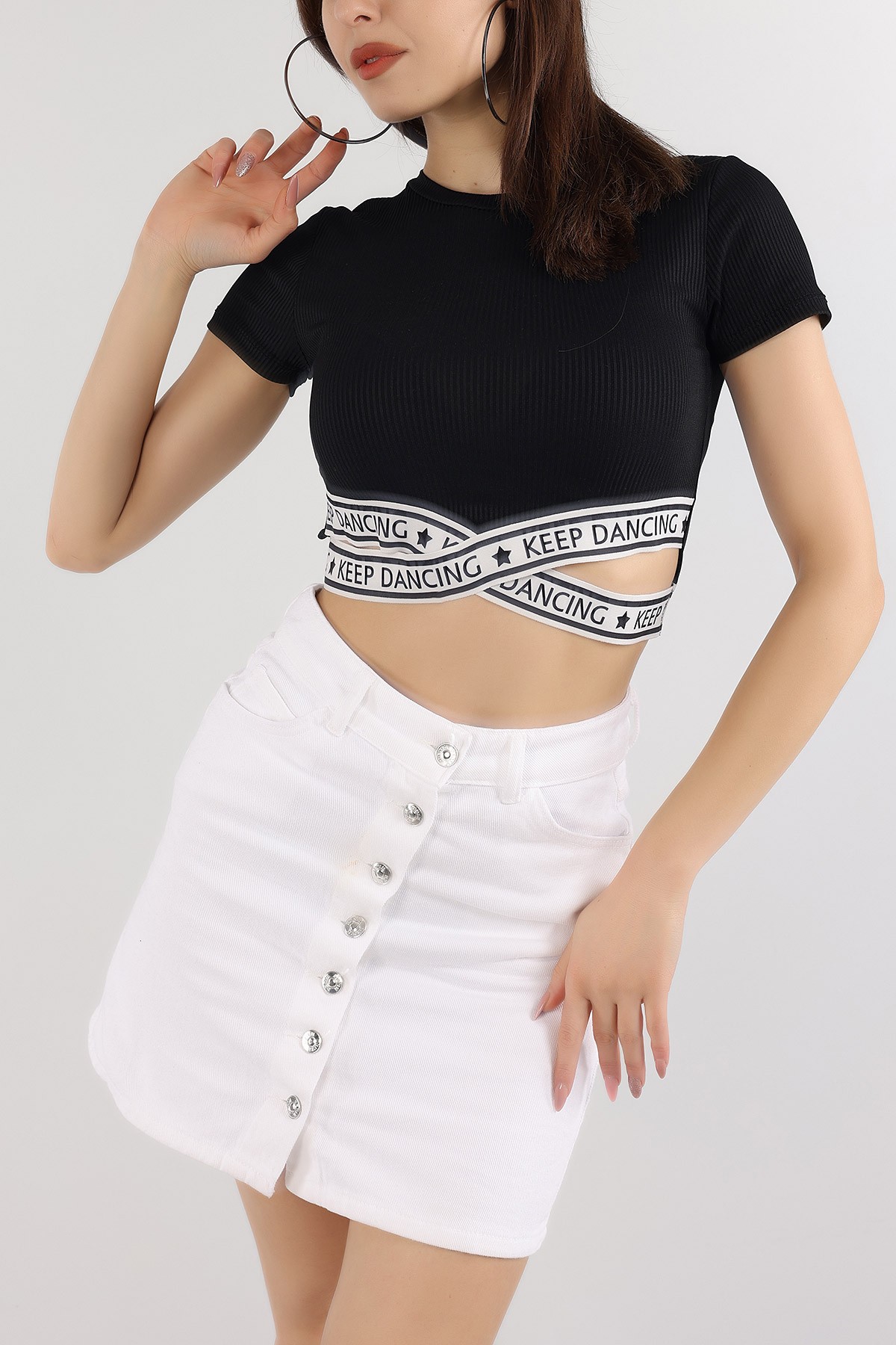 Siyah Beli Lastikli Crop Üst 166395