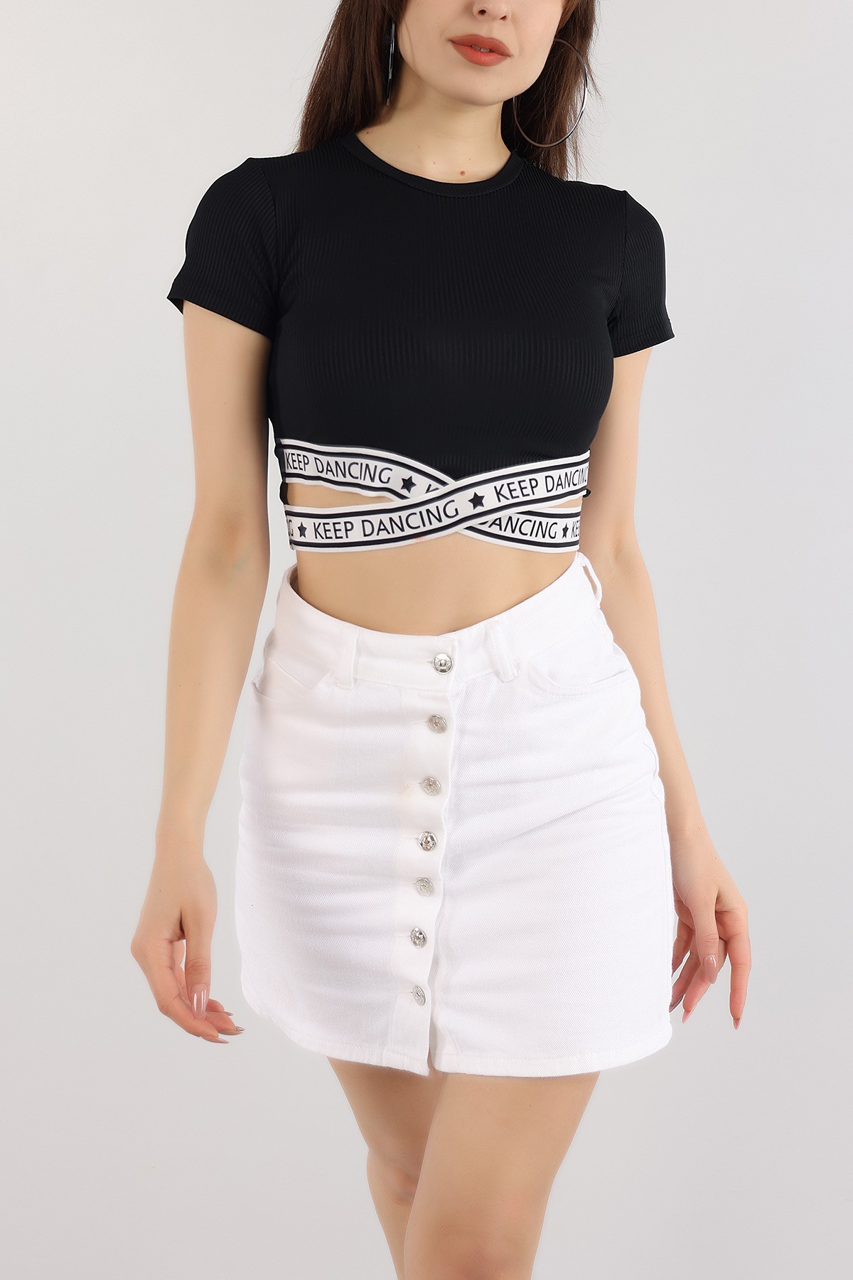 Siyah Beli Lastikli Crop Üst 166395