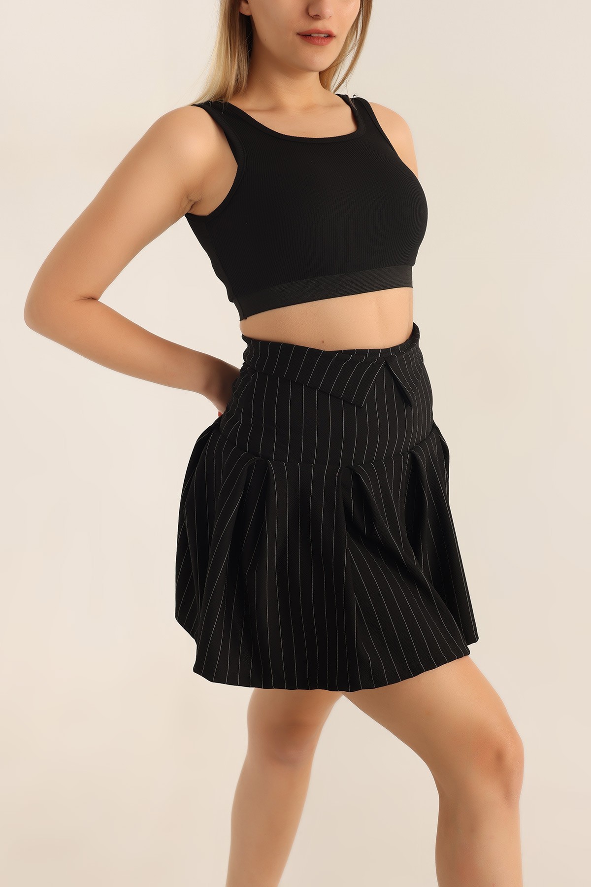 Siyah Beli Lastikli Fitilli Likralı Crop 180263