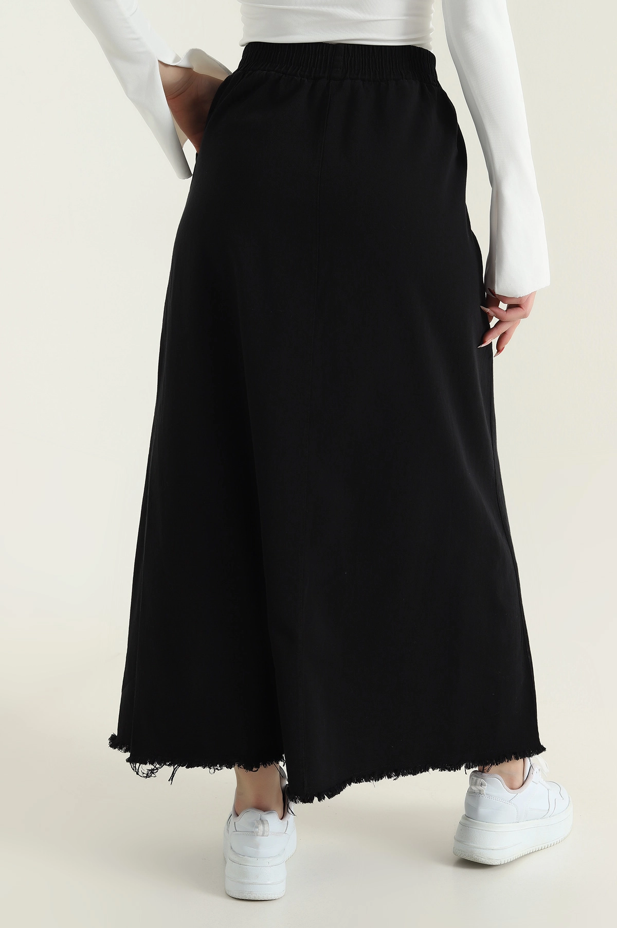 Siyah Beli Lastikli Gabardin Kadın Etek 428733