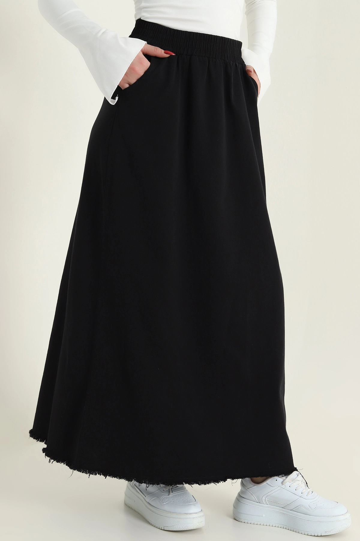 Siyah Beli Lastikli Gabardin Kadın Etek 428733