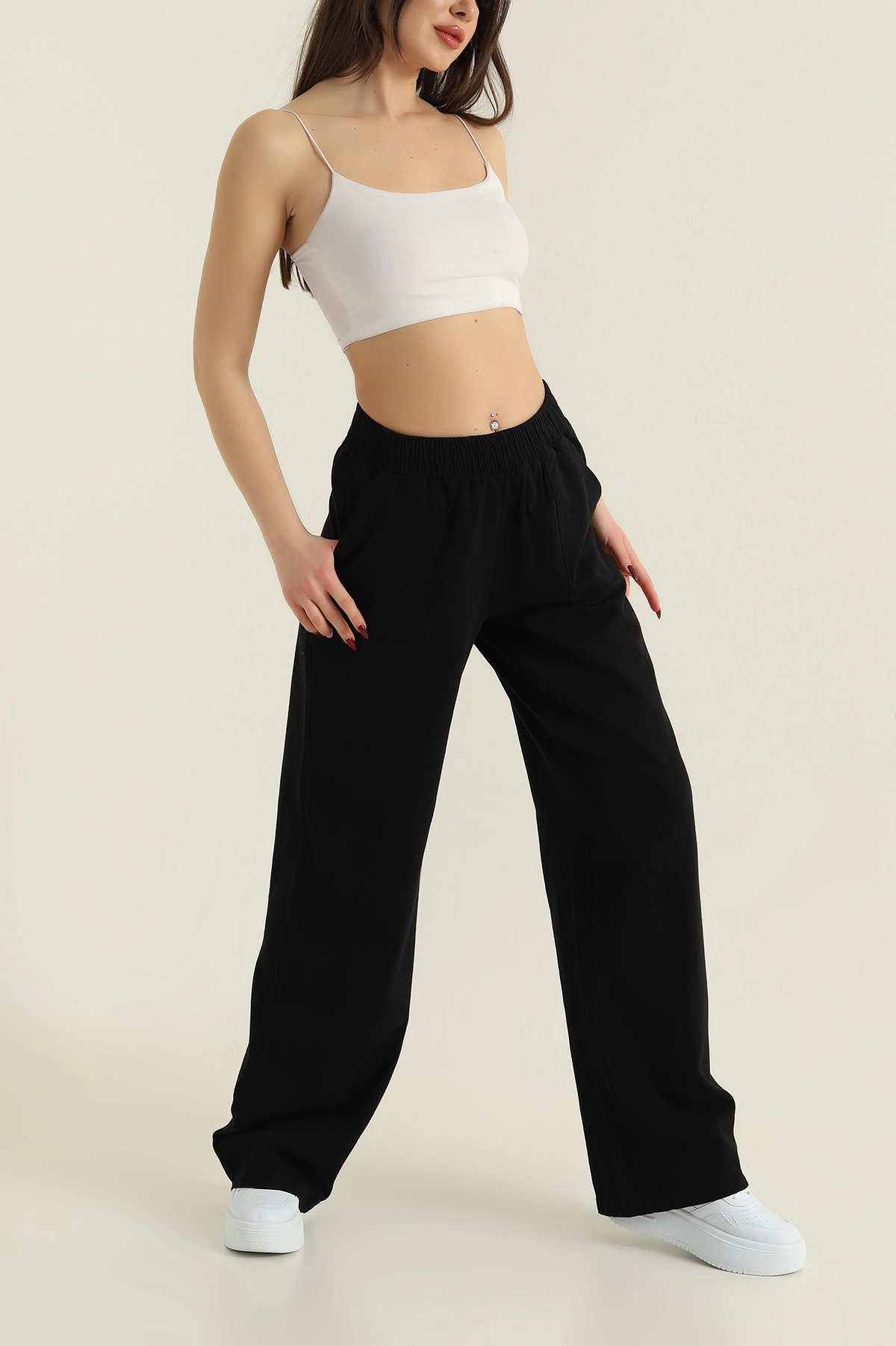 Siyah Beli Lastikli Kadın Gabardin Pantolon 422485