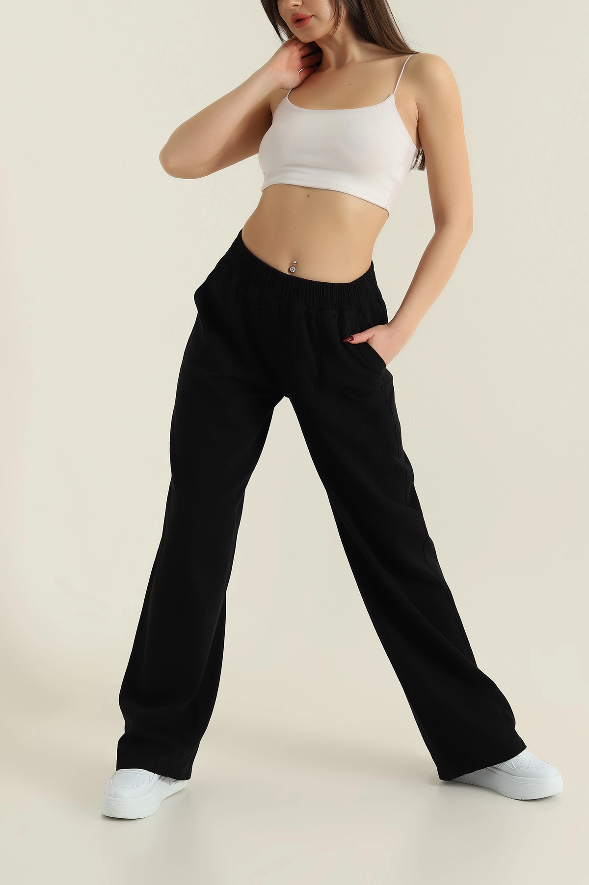Siyah Beli Lastikli Kadın Gabardin Pantolon 422485