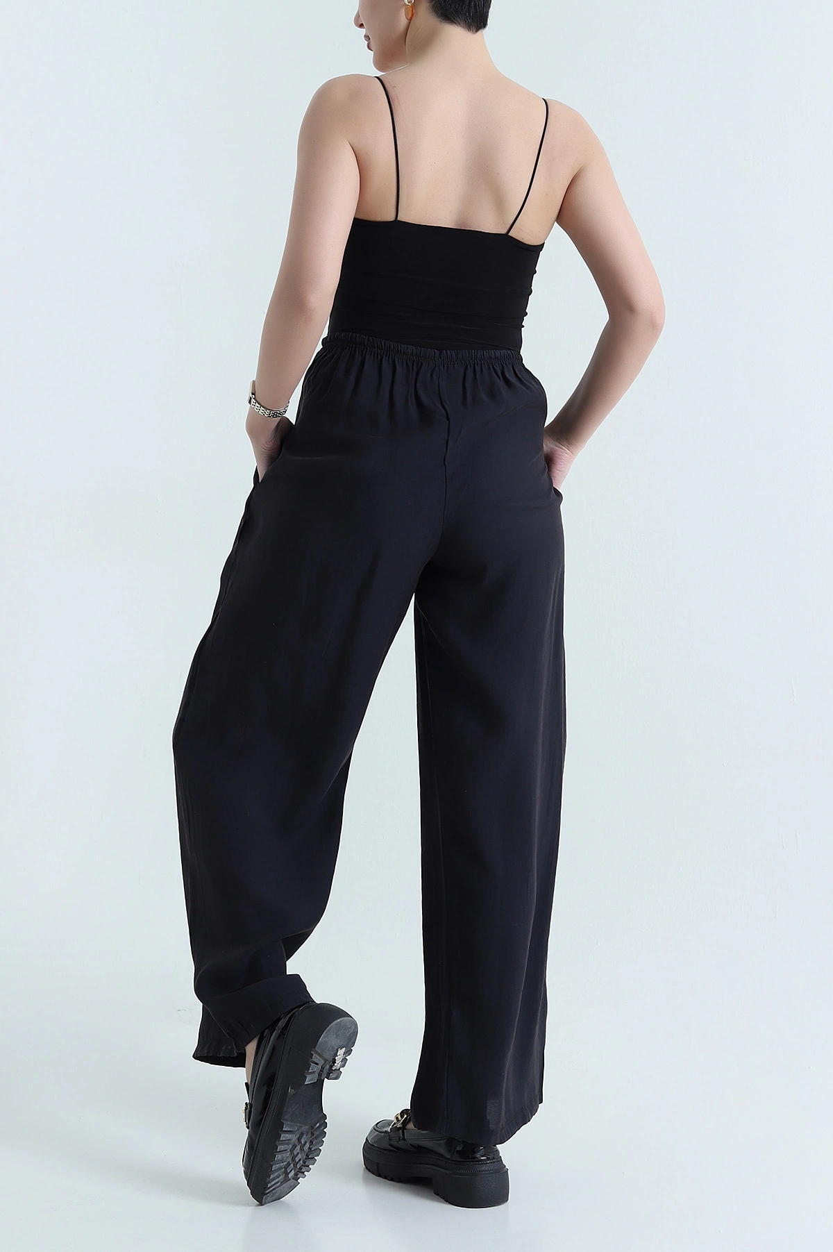 Siyah Beli Lastikli Kadın Tensel Pantolon 441587