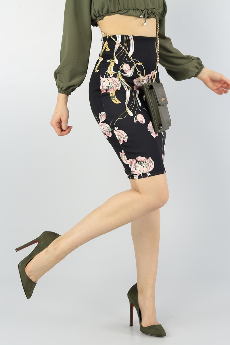 Siyah Beli Lastikli Likralı Etek 57395