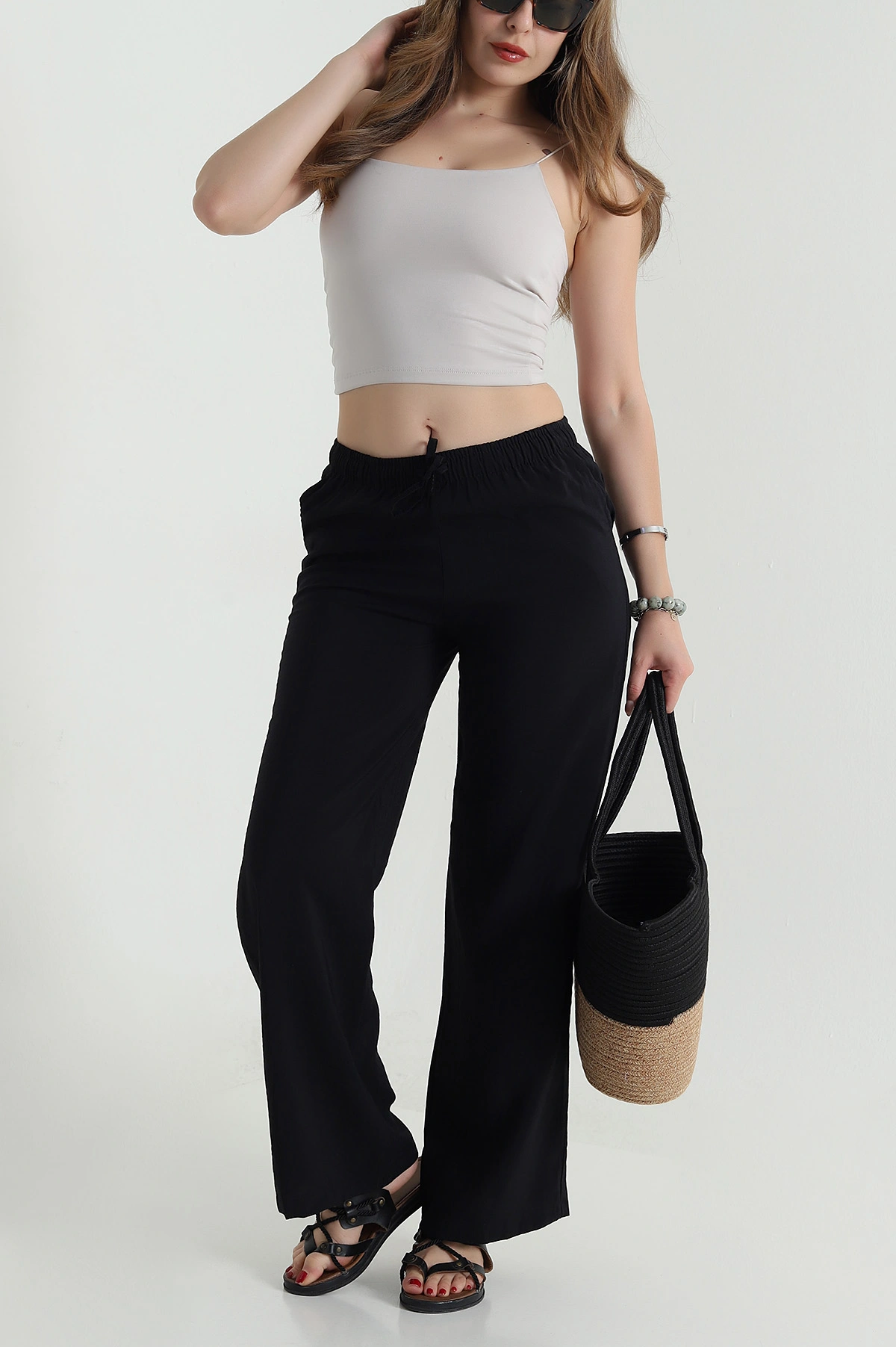 Siyah Beli Lastikli Modal Kadın Pantolon 478948