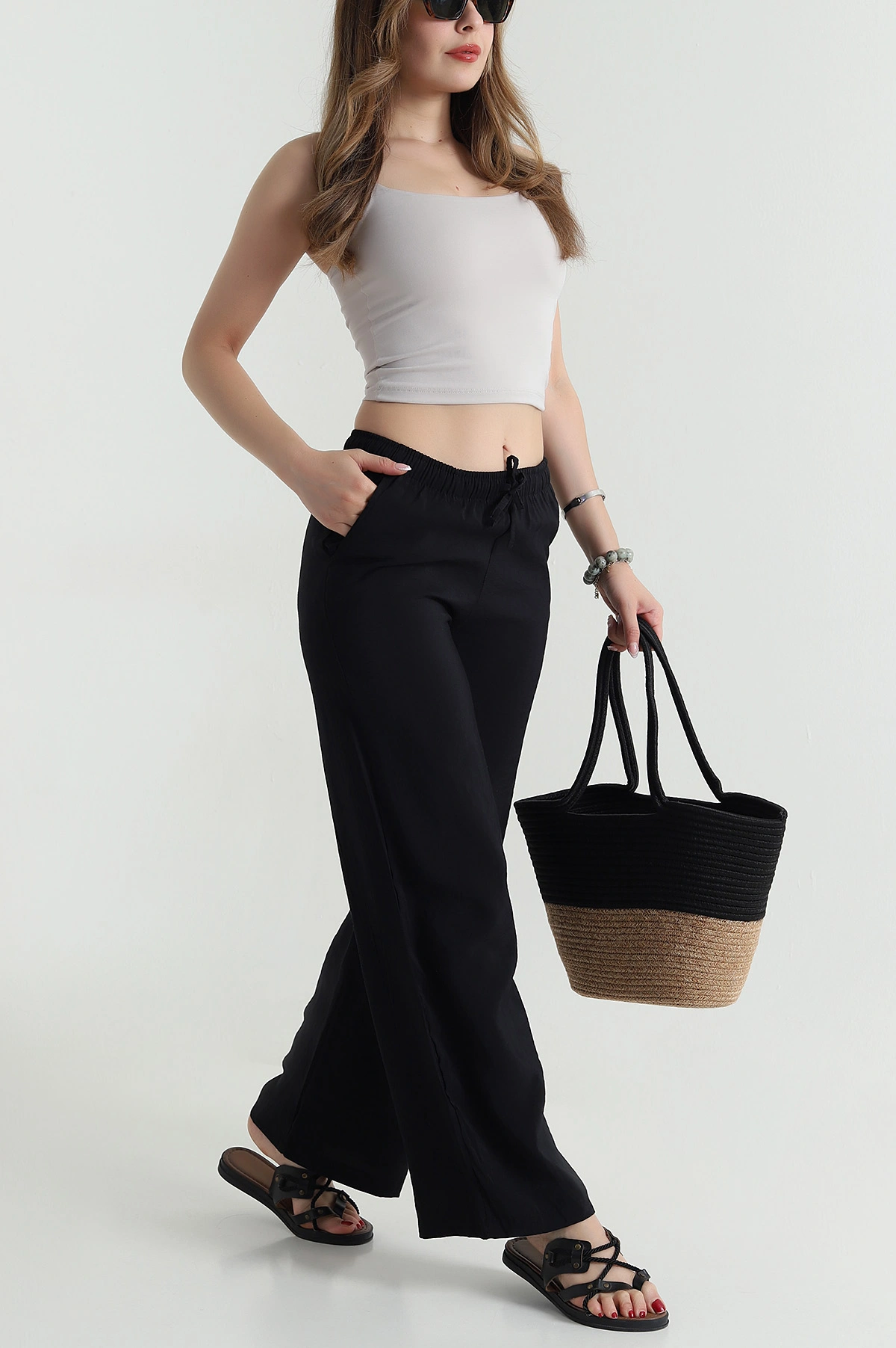 Siyah Beli Lastikli Modal Kadın Pantolon 478948