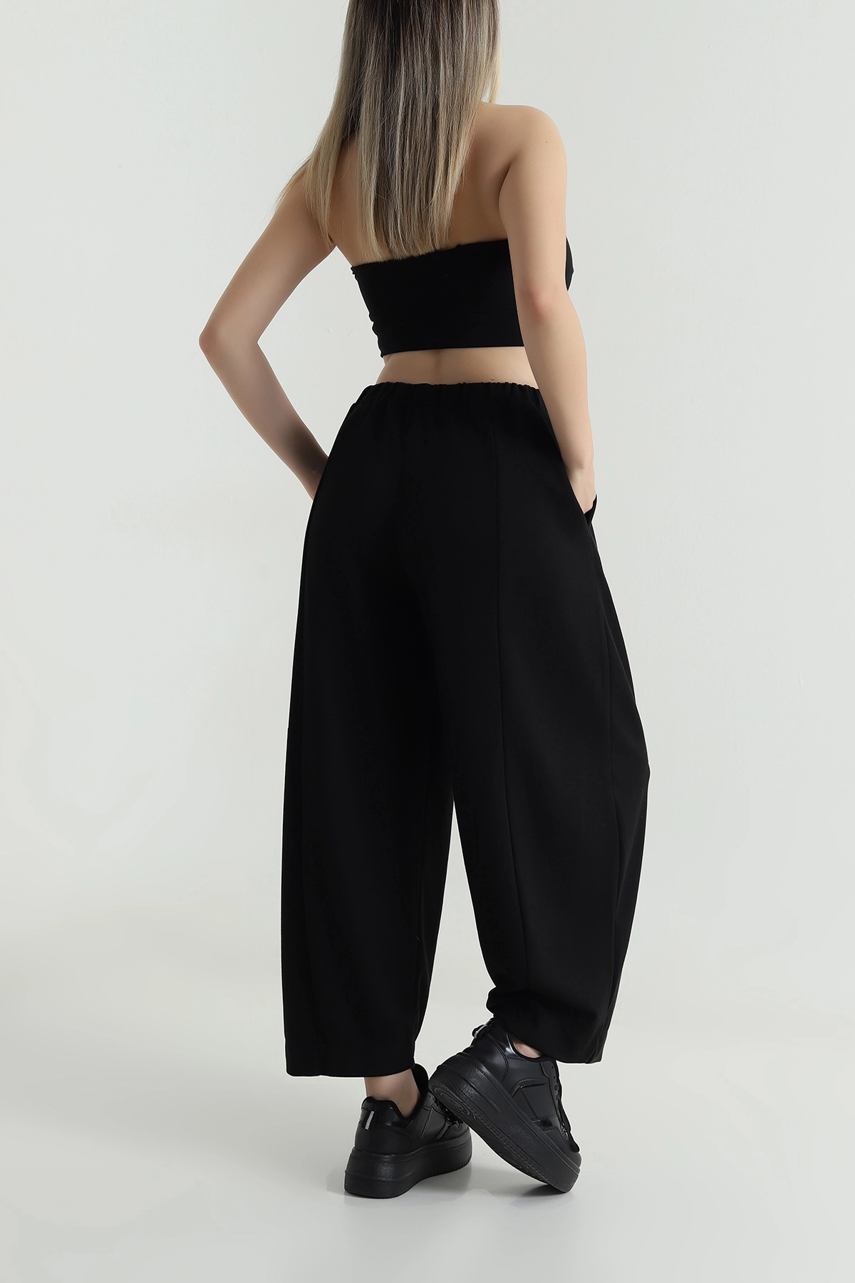 Siyah Beli Lastikli Modal Kadın Şalvar Pantolon 487857
