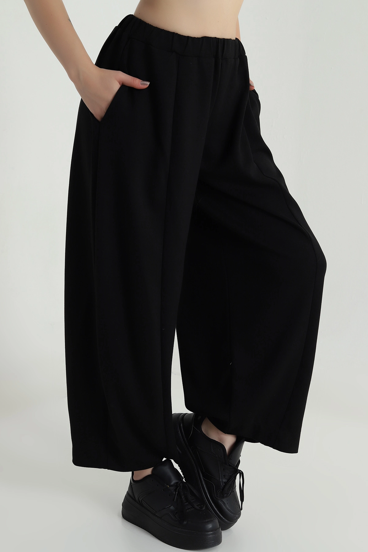 Siyah Beli Lastikli Modal Kadın Şalvar Pantolon 487857