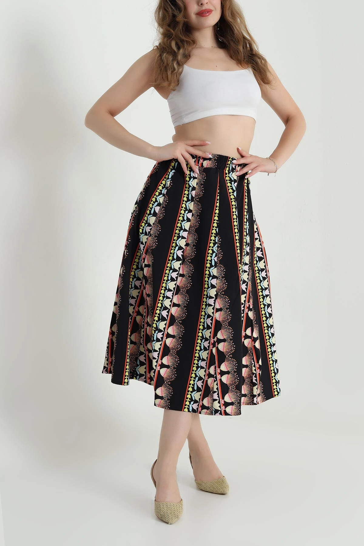 Siyah Beli Lastikli Poplin Dokuma Kadın Etek 479854