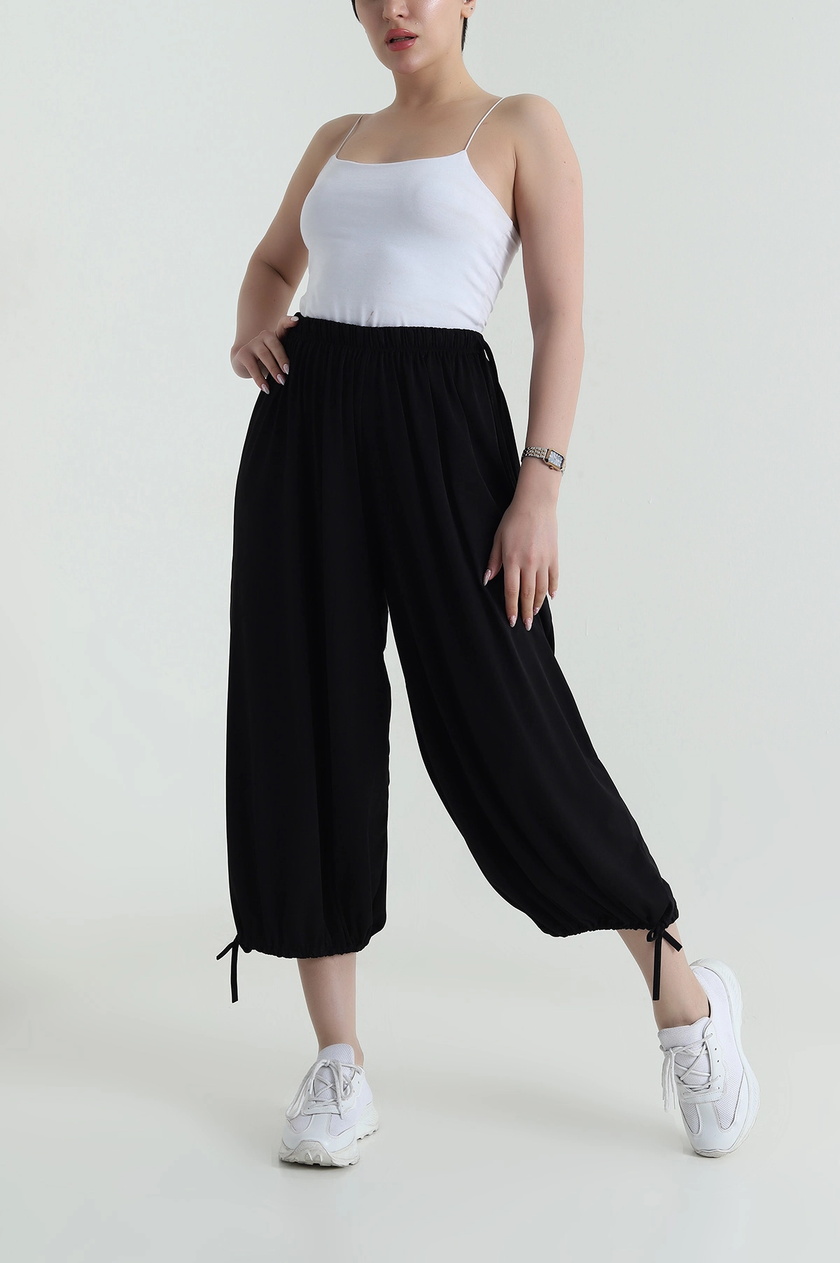 Siyah Beli Lastikli Sandy Kadın Şalvar Pantolon 459448