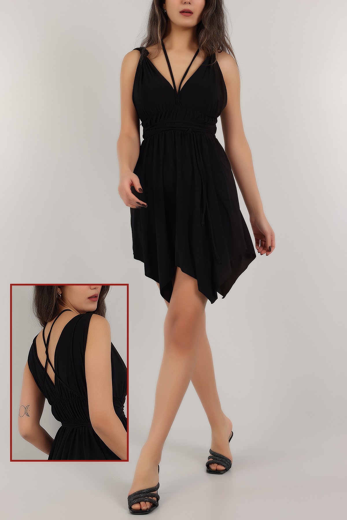 Siyah Beli Lastikli Sendy Kumaş Elbise 155765