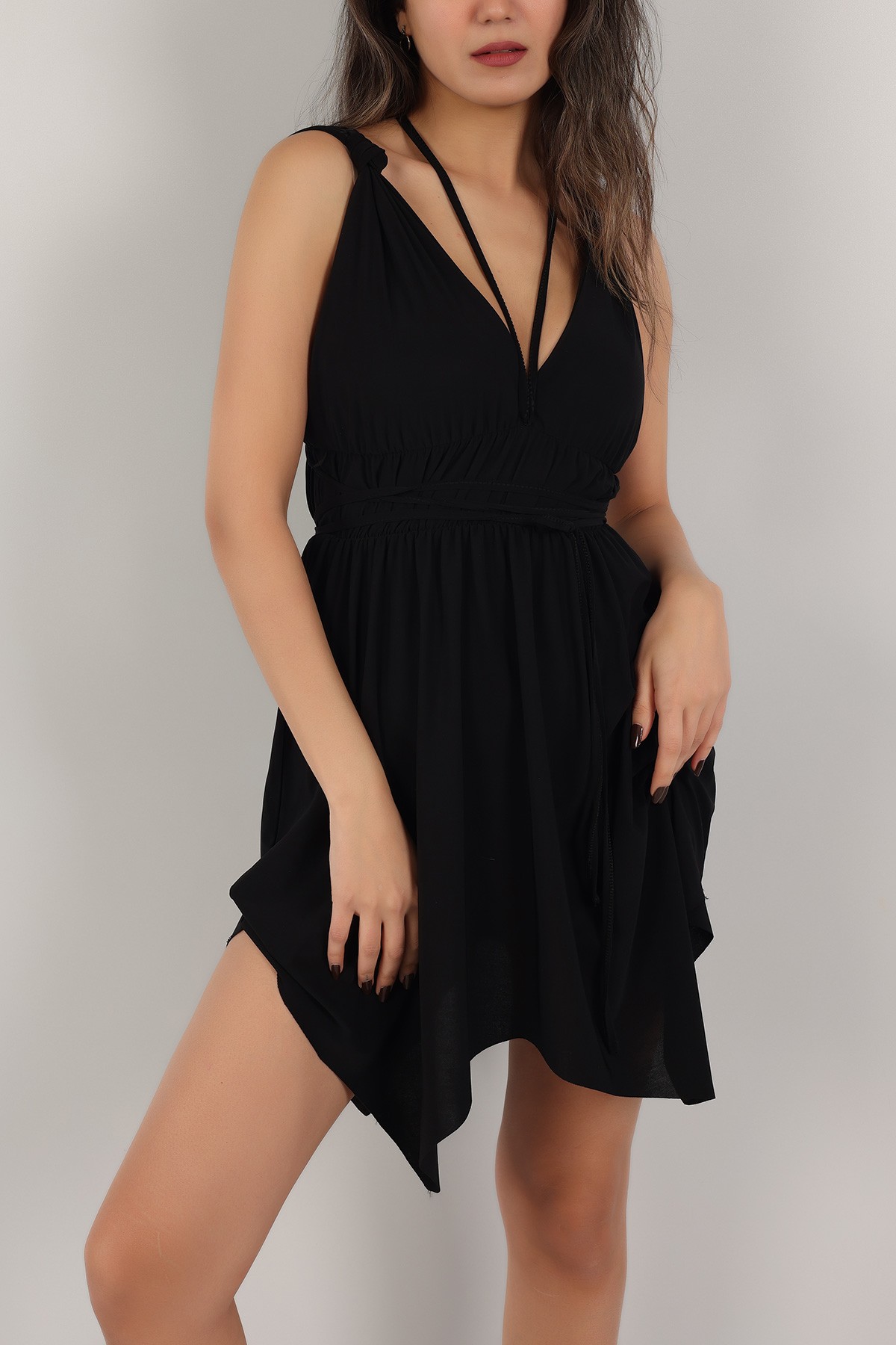 Siyah Beli Lastikli Sendy Kumaş Elbise 155765