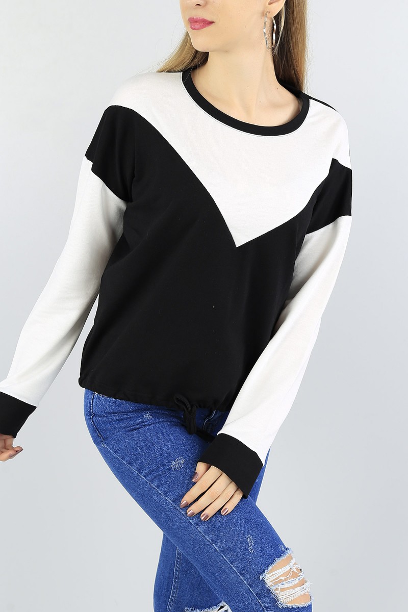 Siyah Beli Sıkmalı Bayan Sweat 55546