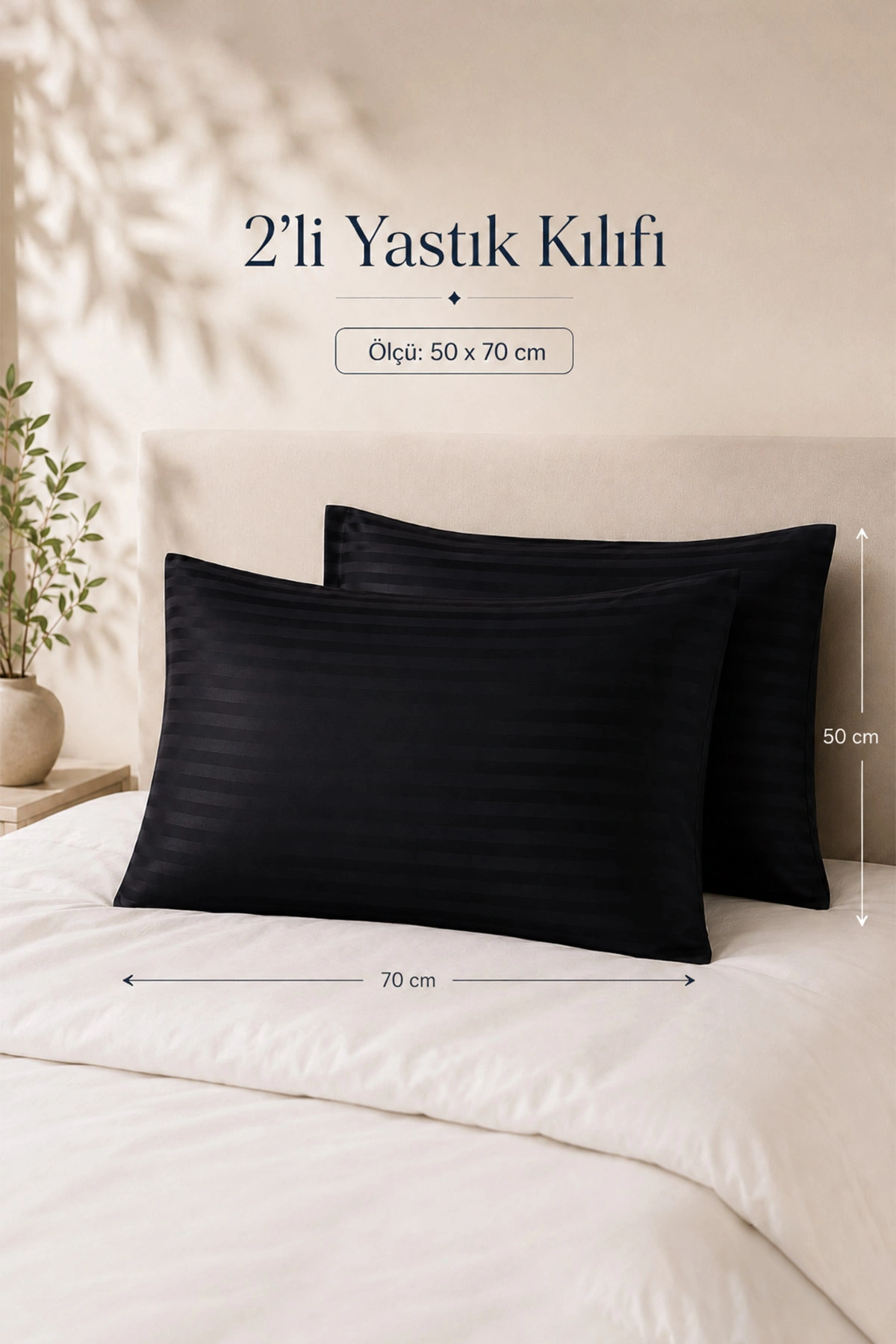 Siyah Bella Home 50x70 Cm 2'li Saten Yastık Kılıfı 474139