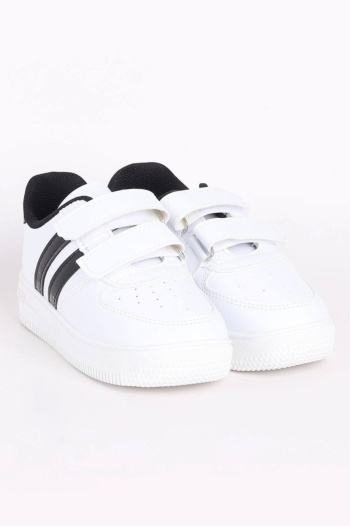 Siyah Beyaz (30-35 Filet)Kalın Taban Delikli Cırtlı Şerit Çizgili Çocuk Spor Ayakkabı 347870