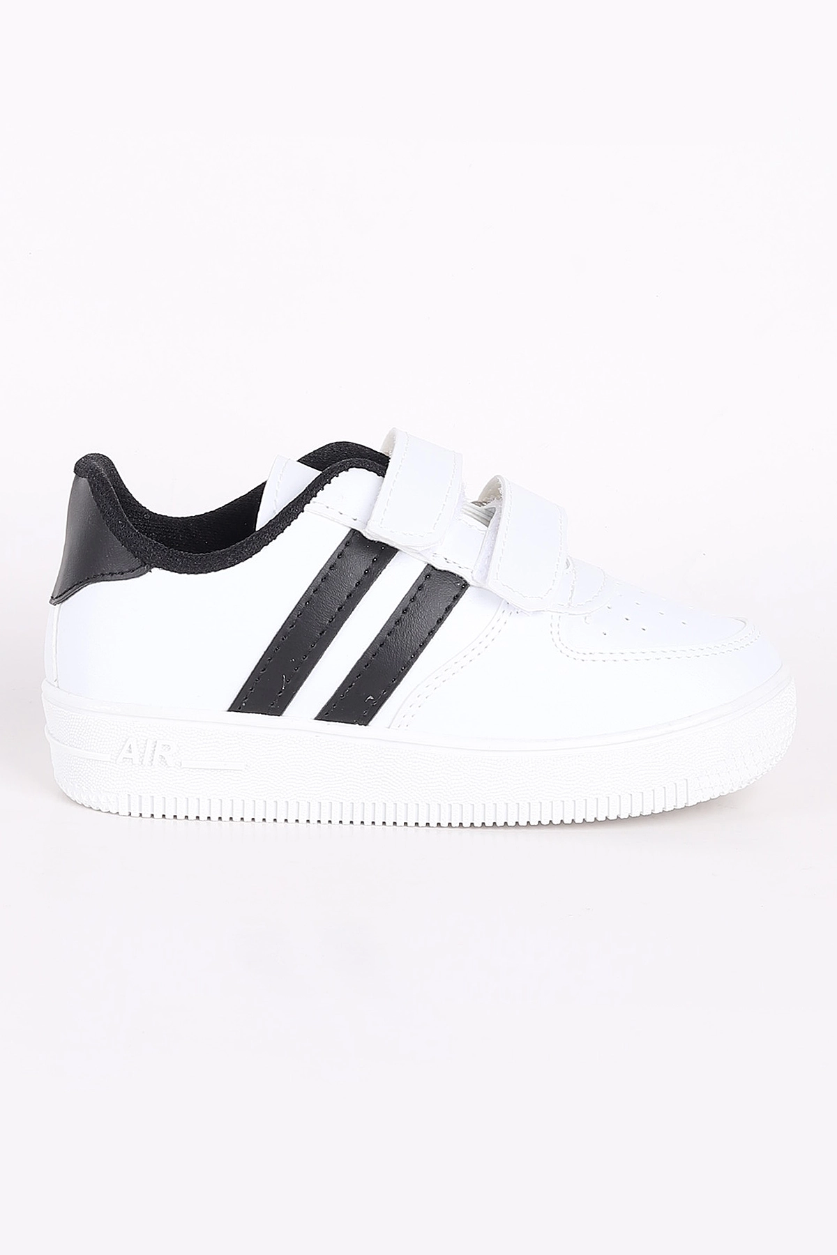 Siyah Beyaz (30-35 Filet)Kalın Taban Delikli Cırtlı Şerit Çizgili Çocuk Spor Ayakkabı 347870