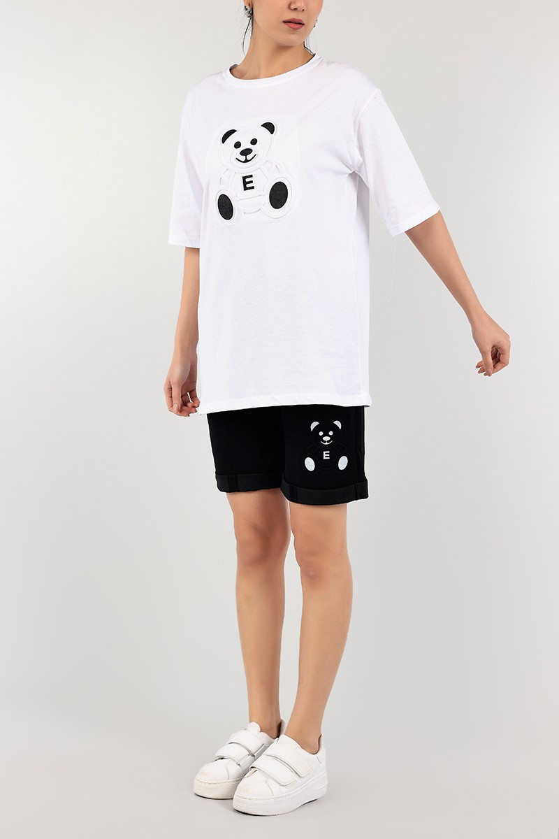 Siyah Beyaz Gofre Baskılı Bayan İkili Takım 106285