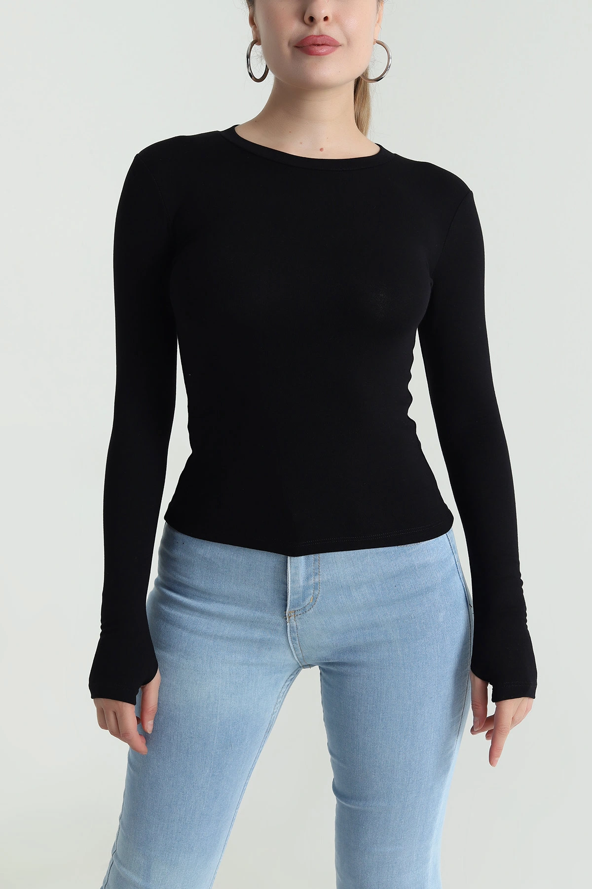 Siyah Bisiklet Yaka Buzzy Kadın Bluz 484306