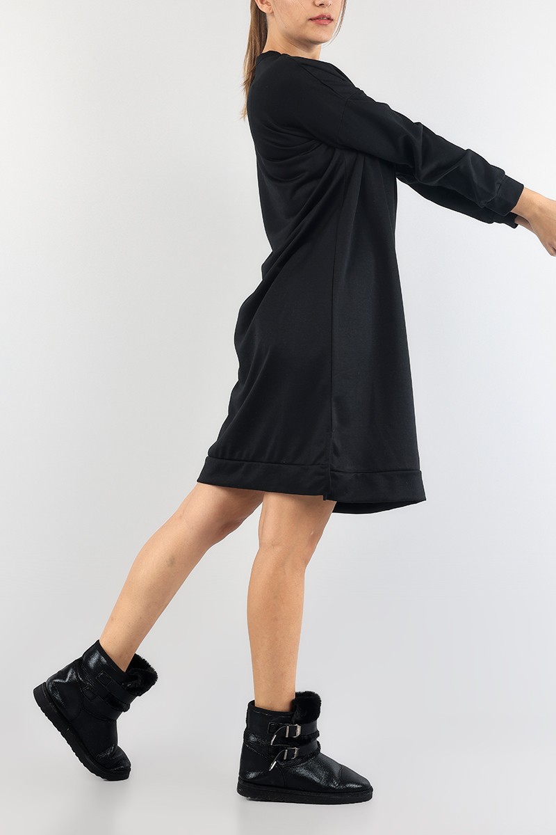Siyah Bisiklet Yaka Elbise Tunik 89277